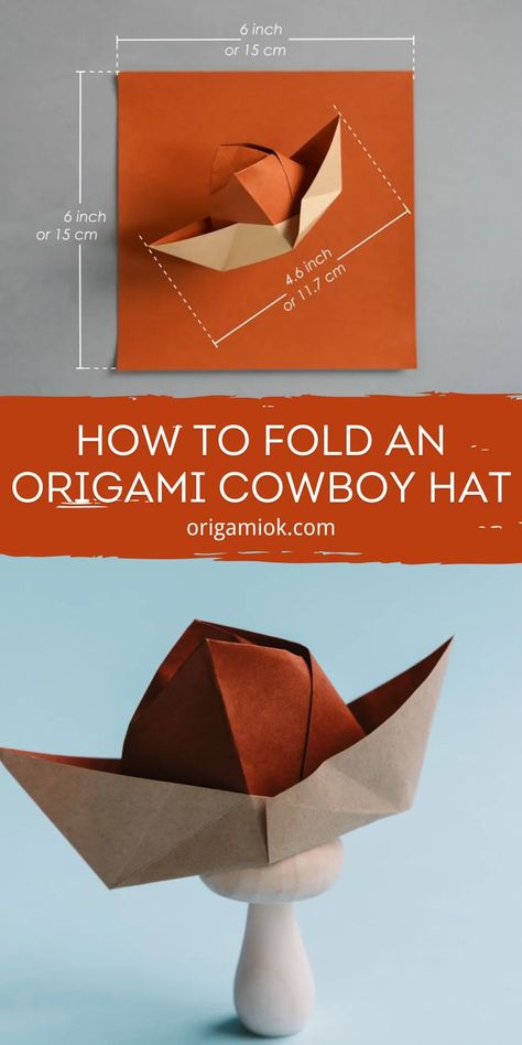 Yeehaw! Get ready to learn to make this Origami Cowboy Hat, feel the wild, glamorous western spirit together, and become a cool cowboy/girl! And it doesn’t require complicated origami skills, so novices and kids can try it. Origami Cowboy Hat, Complicated Origami, Origami Clothes, Cool Cowboy, How To Make A Paper Bag, Cowboy Girl, How To Fold, Cowboy Hat, The Wild