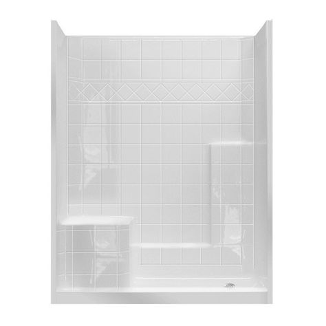 Enjoy the seamless design of our Ardmore One-Piece 60x33 shower. This unit features a spacious molded seat and a clean tile design. Laurel Mountain Ardmore One-Piece Shower White 33-in x 60-in x 77-in Base/Wall Rectangular One-piece Shower Kit with Integrated Seat (Right Drain) One Piece Shower Stall, One Piece Shower, Acrylic Shower Base, Shower Stalls, Shower Inserts, House Essentials, Shower Units, Shower Kit, Shower Base