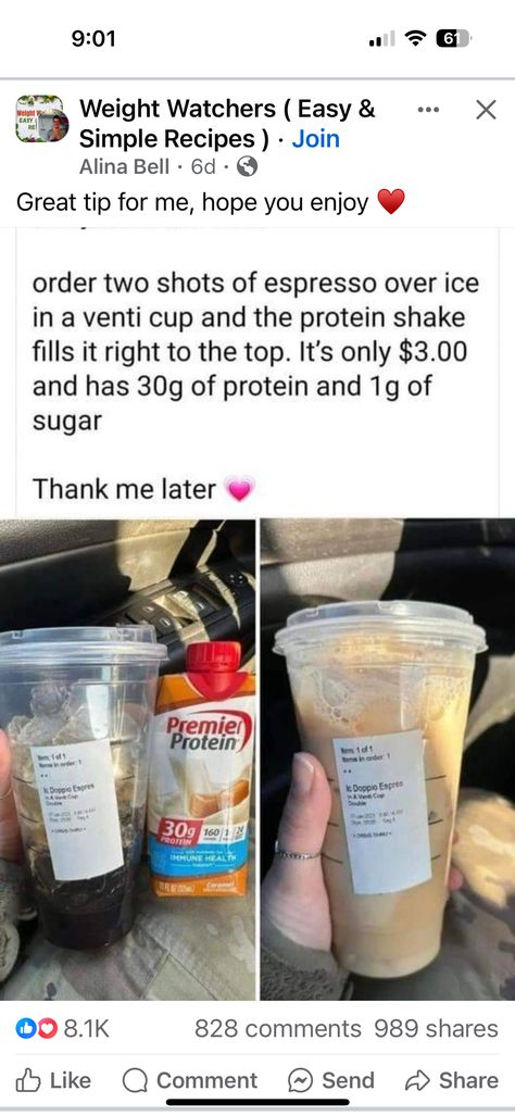 Protein Coffee Starbucks, Starbucks Protein Drink Iced Coffee, Starbucks Protein Drink, Mcdonalds Iced Coffee, Starbucks Protein, Coffee Protein Smoothie, Coffee Orders, Premier Protein Shakes, Coffee Protein Shake