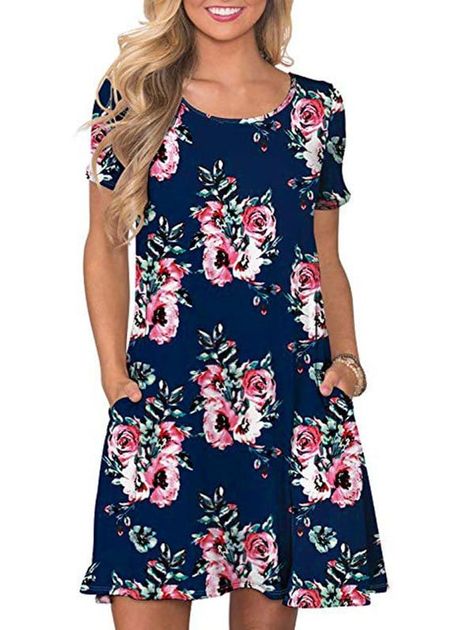 Short Sleeve Printed Tee Dress , #Affiliate, #Sleeve, #Short, #Printed, #Dress, #Tee #affiliate T Shirt Dresses, Casual T Shirt Dress, Mid Skirt, Dresses Floral, Crewneck Dress, Shirt Dresses, Floral Dress Summer, Short Sleeve Dress, Navy Pink