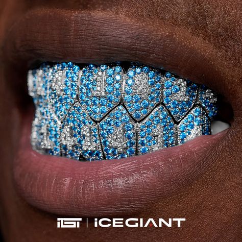 14K white gold grillz in pave setting with white & blue diamonds. 💎🧊💎We can also accommodate any customization or upgrade requests. 😎We pride ourselves on selling incredibly high-quality custom grillz and are open to serious custom ideas.👐🔥 .⁠ . . . . #customjewelry #icedout #rosegold #custom #celebrityjeweler #diamondboyz #diamonds #flawless #grillz #customgrillz #diamondgrillz #goldgrillz #silvergrillz #moissanitegrillz #rap #rapper #hiphop #hiphopculture  #theigtgrillz #icegiant White Gold Grillz, Silver Grillz, Diamond Grillz, Ice Giant, Custom Grillz, Gold Grillz, Blue Diamonds, Custom Ideas, Hip Hop Culture