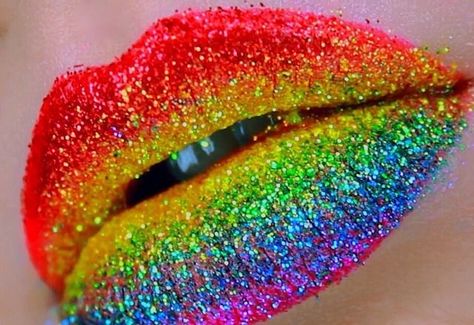 Rainbow Lipstick, Pride Lips, Crazy Lipstick, Safe Makeup, Shimmer Lipstick, Galaxy Makeup, Rainbow Lips, Sparkly Wedding Dress, Rainbow Colour