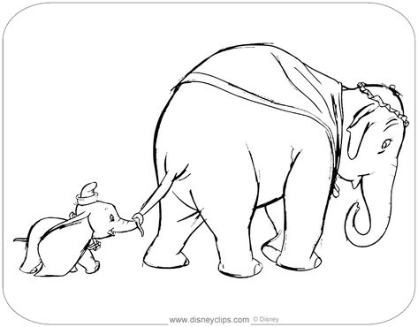 Coloring page of Dumbo holding onto his mother's tail #dumbo, #jumbo, #mothersday, #coloringpages Dumbo Tattoo Mom And Daughter, Dumbo And Mom Tattoo, Dumbo Coloring Pages, Dumbo Tattoo, Timothy Q Mouse, Kids Characters, Baby Dumbo, Basic Tattoos, The Crows