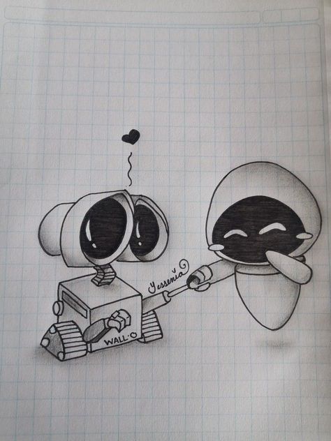 Sketches For Boyfriend, Desenhos Fáceis A Lapis, Wall E Y Eva, Cute Easy Drawings For Boyfriend, Walle Y Eva, Gangster Drawings, Drawings For Boyfriend, Disney Drawings Sketches, Idee Cricut