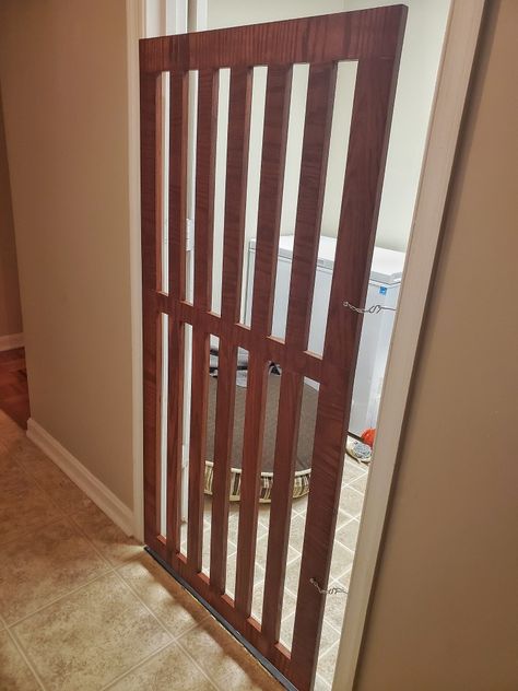 Diy Indoor Gate, Tall Pet Gate Diy, Diy Tall Dog Gate, Tall Dog Gates Indoor Diy, Cat Gates Indoor, Pet Gate Diy, Diy Cat Gate, Diy Wood Gate, Stair Gate Diy