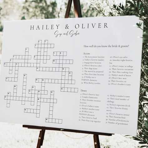 Custom Wedding Crossword Extra Large Minimalist Sip and Solve Puzzle Puzzle Seating Chart Wedding, Wedding Crossword Puzzle Sign, Large Crossword Puzzle Wedding, Cocktail Hour Crossword Puzzle, Crossword Wedding Ideas, Giant Crossword Puzzle Wedding, Reception Activities For Guests, Wedding Sip And Solve, Sip And Solve Wedding Crossword Questions