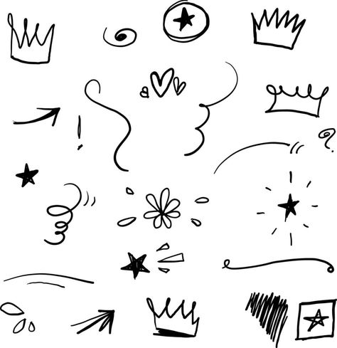 hand drawn Swishes, swoops, emphasis doodles. Highlight text elements, calligraphy swirl, tail, flower, heart, graffiti crown.doodle style Crown Doodle, Graffiti Crown, Highlight Text, Text Elements, Doodle Style, Text Style, Flower Heart, Types Of Art, Emphasis