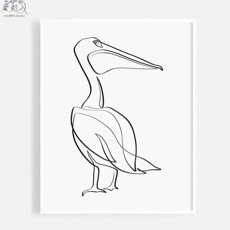 Pelican one line art - Etsy Pelican Line Drawing, Pelican Tattoo For Women, Pelican Watercolor, Pelican Drawing, Pelican Tattoo, Pelican Art, Pelican Bird, Art One Line, Copper Wire Art