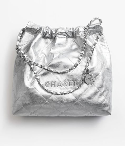 Metallic Calfskin & Silver-Tone Metal Chanel 22, Chanel Watch, Eyewear Shop, Fashion Chanel, Chanel Collection, Chanel Couture, Chanel Chanel, Chanel Official, Medium Handbags