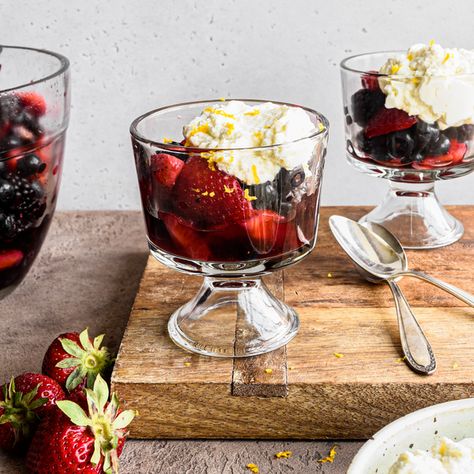 Check out Wine Macerated Berries With Orange Whipped Cream recipe and more from Sur La Table! Macerated Berries, Orange Whipped Cream, Fruity Dessert, Whipped Cream Recipe, Dinner Party Desserts, Types Of Desserts, Berry Dessert, Light Desserts, Fruity Desserts