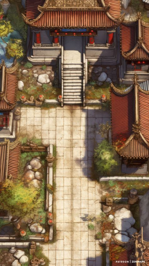 Dnd Japanese Map, Kyoto Map, Asian Maps, Roll20 Maps, Dnd Backgrounds, Fantasy City Map, Village Map, Japanese Village, Japanese Shrine