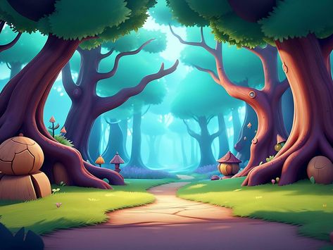 abstract and magical enchanted forest background environment for a battle arena mobile game. Enchanted forest path landscape flat cartoon style. 3D realistic illustration. ai generated Cartoon Forest Background, Enchanted Forest Background, Cartoon Environment, Magical Enchanted Forest, Background Environment, Path Landscape, Cartoon Forest, Forest Cartoon, Forest Games