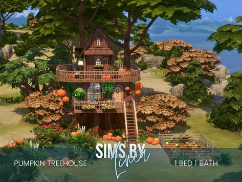 Treehouse Sims 4, Sims 4 Treehouse, Sims 4 House Ideas, Falling Water House, Tiny Loft, Sims Builds, Sims 4 Bedroom, Cozy Patio, Winter Cabin