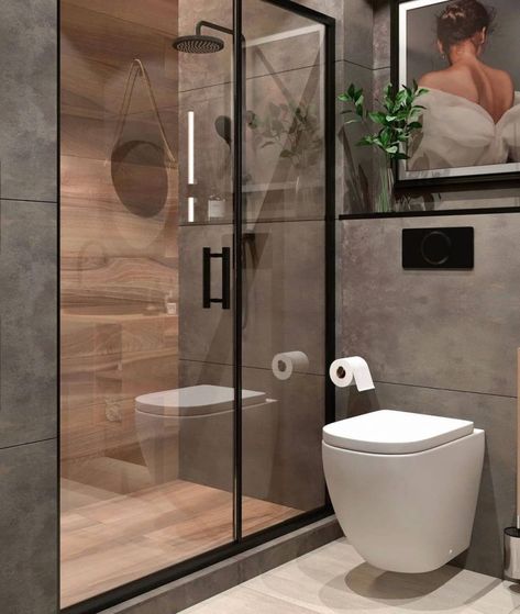 Bilik Air, Dekorere Bad, Bathroom Shower Design, Small Space Bathroom, Bathroom Inspiration Modern, Washroom Design, Small Bathroom Makeover, Bathroom Design Inspiration, Toilet Design