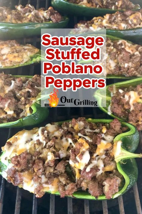 Sausage Stuffed Poblano Peppers are a delicious meal to make on the grill for any night of the week. Italian sausage, onions and cheese filled peppers are a tasty flavor combination. Smoked Stuffed Pablo Peppers, Chorizo Stuffed Poblano Pepper Recipes, Italian Sausage Stuffed Poblano Peppers, Stuffed Plabano Pepper Recipe, Stuffed Pablo Peppers Sausage, Smoked Stuffed Poblano Peppers, Grilled Stuffed Poblano Peppers, Sausage Stuffed Poblano Peppers, Grilled Poblano Pepper Recipes