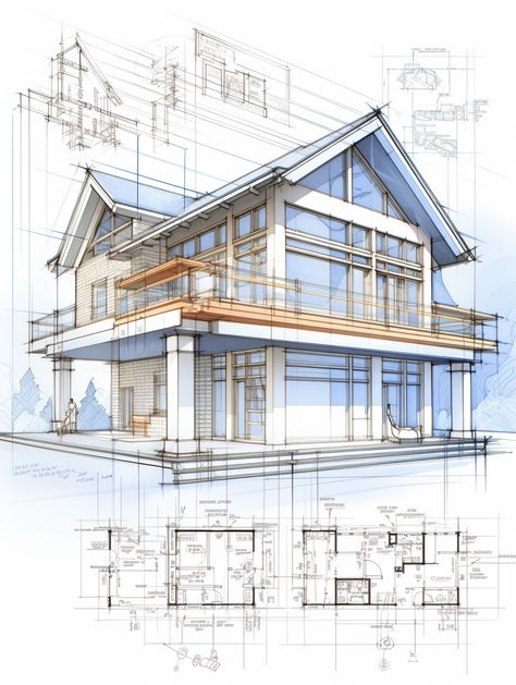 A comprehensive engineering blueprint for a sustainable energy-efficient home. Include the house's detailed mechanical design. Engineering Drawing Design, Modern House Design Drawing, House Sketch Architecture, House Design Sketch, Modern House Sketch, Architect Blueprint, Architectural Blueprint, Types Of Perspective, Home Sketch