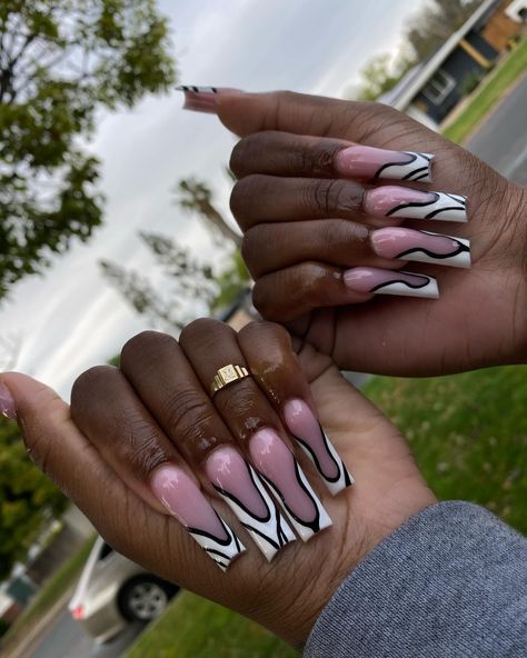 Black and white abstract🤍🎨 . . . #longnails #frenchnails #whitenails #abstractnails #nailsofinstagram #nailsoftheday #fresnonails #fresnonailtech #explore Black And White Abstract Nails, White Abstract Nails, Abstract Nails, Long Acrylic Nails Coffin, Long Acrylic, Acrylic Nails Coffin, Nails Coffin, Black And White Abstract, Long Acrylic Nails