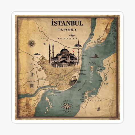 Get my art printed on awesome products. Support me at Redbubble #RBandME: https://www.redbubble.com/i/sticker/Istanbul-Turkey-Map-by-lartistombk/164644863.EJUG5?asc=u Istanbul Turkey Map, Map Of Turkey, Turkey Map, Turkey History, Map Sticker, Turkey Istanbul, Istanbul Turkey, Vintage Illustration, Junk Journal