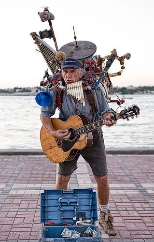 One Man Band by beforethecoffee, via Flickr Musical Humor, One Man Band, Man Band, Street Musician, Band Photography, Human Reference, We Are The World, Poses References, People Of The World