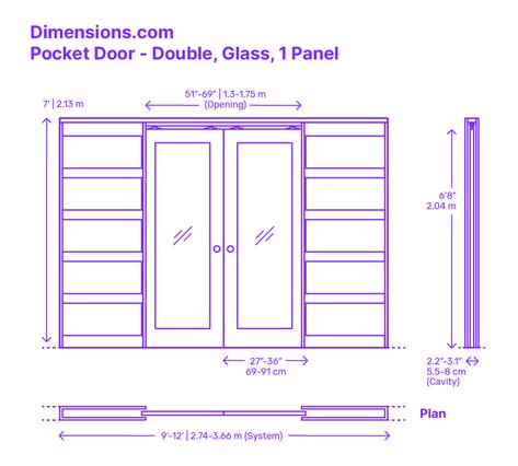 A double pocket door with a 1 panel glass design on each door is a type of door that consists of two panels of glass, each sliding smoothly into a pocket in the wall. The glass panels are usually made of tempered or laminated glass, which is durable and can withstand impacts. Downloads online #pocketdoor #doors #construction #buildings Pocket Door Design, Double Panel Door, Double Sliding Glass Doors, Wooden Glass Door, Gehry Architecture, Glass Pocket Door, Double Pocket Door, Floor Plan Symbols, Double Pocket Doors