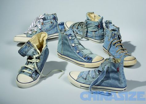 jean tennis shoes Reuse Jeans, Recycled Shoes, Jean Shoes, Repurposed Denim, Denim Converse, Moda Denim, Denim Sneakers, Denim Inspiration, Denim Projects