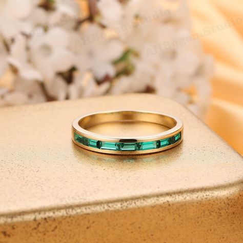 Mother Days Gift, Emerald Wedding Band, Emerald Band, Green Emerald Ring, Green Gem, Emerald Wedding, Green Gems, Wedding Ring Designs, Channel Set