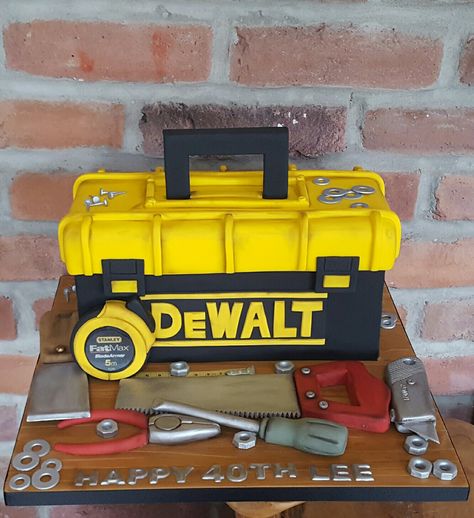 Tool Cakes For Men, Tool Box Birthday Cake, Dewalt Birthday Cake, Dewalt Cake, Tools Cake For Men, Handyman Birthday, Mechanic Cake, Construction Theme Cake, Tool Box Cake