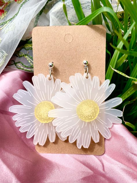 Acrylic Flower Earrings, Plexiglass Earrings, Laser Cut Jewelry Acrylic Christmas, Acrylic Necklace Laser, Laser Cut Jewelry Acrylic, Anklets Diy, Shrink Art, Flower Ear, Lucite Jewelry