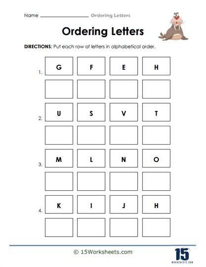 Next Row in Order Worksheet - 15 Worksheets.com Alphabetical Order Worksheets, Dictionary Skills, Order Letter, Holiday Science, Kindergarten Social Studies, Five In A Row, English Phonics, Letter Worksheets, Teaching Students