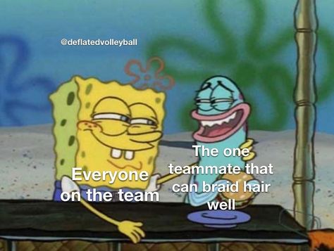 Volleyball Memes on Instagram: “Who’s the teammate that does/can do everyone’s hair? 🏐 🏐 🏐  Follow @deflatedvolleyball for more daily volleyball memes!  OP:…” Percy Jackson Fanfiction, Volleyball Memes, Funny Truths, Spongebob Memes, Funny Pins, Memes Funny, Funny Posts, Percy Jackson, Dankest Memes