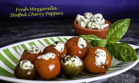 Mozzarella Stuffed Cherry Peppers Looking for a delicious and easy appetizer?  Then you should try these little morsels of flavor. A touch of sweet heat with creamy mozzarella balls. We loved them. #BelGioioso #Allstars Antipasto Ideas, Sweet Cherry Peppers, Stuffed Cherry Peppers, Mozzarella Bites, Cherry Peppers, Mozzarella Balls, Sweet Heat, Sweet Cherries, Fresh Mozzarella