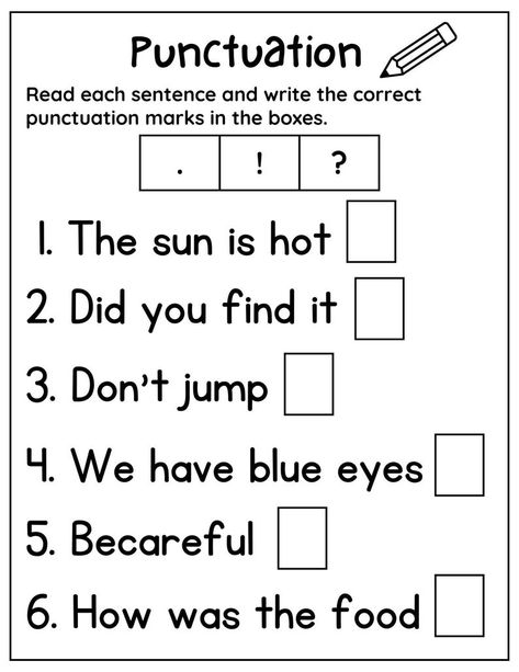 Punctuation Activities, Spelling Homework, Punctuation Worksheets, Cvc Words Kindergarten, Kindergarten Phonics Worksheets, Kindergarten Skills, Alphabet Worksheets Preschool, Do A Dot, English Vocab