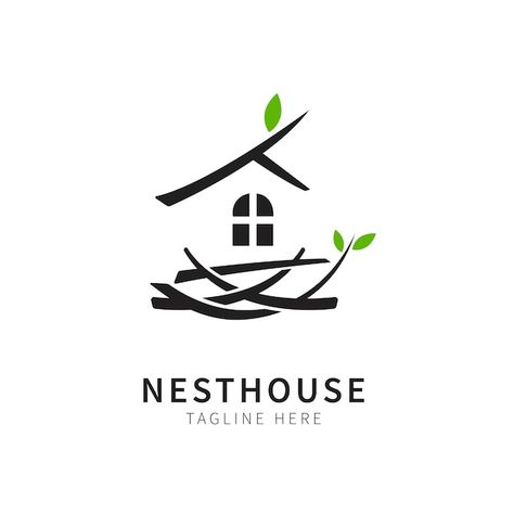 Nest illustration with house and leaf bi... | Premium Vector #Freepik #vector #nest-logo #logo-illustration #art-logo #logo Nest Illustration, Nest Logo, Logo Bee, Book Logo, House Illustration, Symbol Logo, Home Logo, Birdhouse, Bird Houses