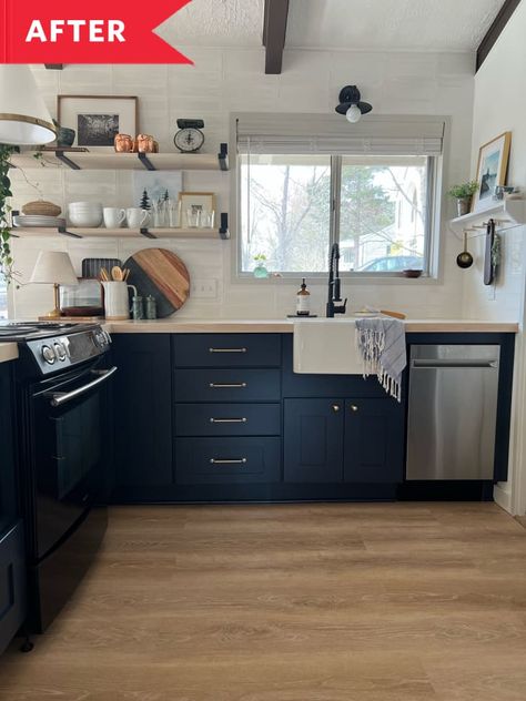 Cottage Renovation Before And After, Cottage Kitchen Renovation, Tiny Cottage Kitchen, Kitchen Floor Plan, Kitchen Cost, Built In Banquette, Lakeside Cottage, New Countertops, Cottage Renovation