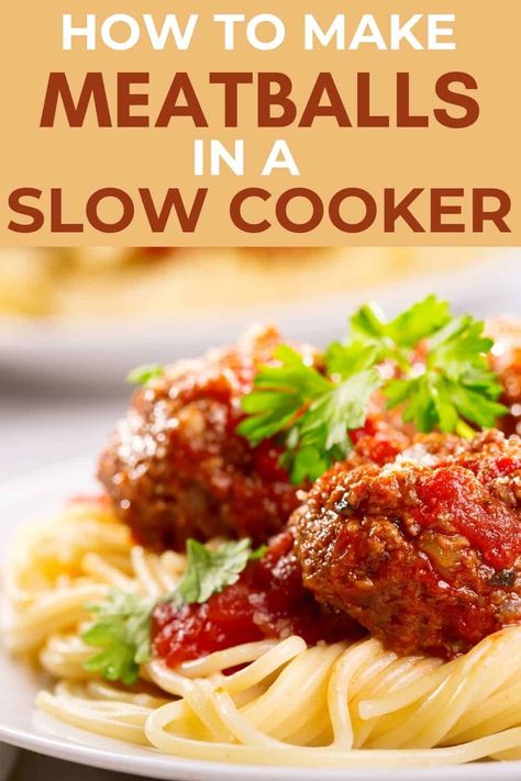 Slow Cooker Meatballs (With Sauce!) - Liana's Kitchen Meatballs With Sauce, Slow Cooker Spaghetti, Meatball Sauce, How To Make Meatballs, Slow Cooker Meatballs, Tomato Pasta Sauce, Mango Chutney, Slow Cooker Recipe, Best Slow Cooker