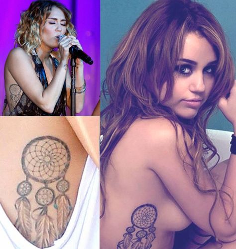 Los tatuajes de Miley Cyrus: #5: Atrapasueños. Dream Catcher Tattoo, Disney Tattoo, Hair Tattoos, Dreamcatcher Tattoo, Miley Cyrus, Dream Catcher, Tattoos, Hair