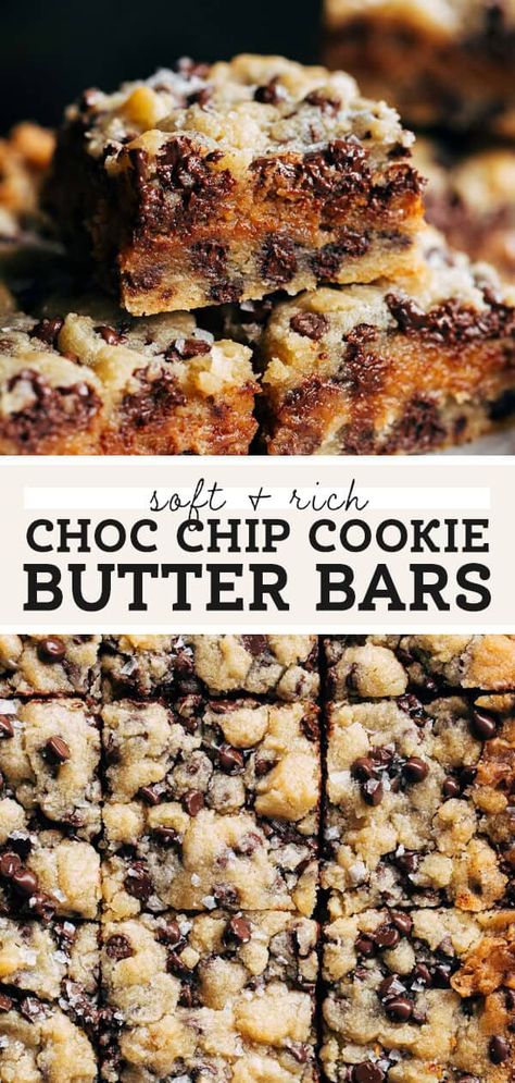 These chocolate chip cookie butter bars are so rich and buttery with a layer of cookie butter baked in the center. They're soft, rich, and melt in your mouth with delicious cookie butter flavor. #cookiebutter #cookiebars #cookiebutterbars #butternutbakery | butternutbakeryblog.com Wow Butter Cookies Recipes, Cookie Butter Chocolate Chip Bars, Chocolate Chip Butter Bars, Chocolate Chip Cookie Butter Bars, Recipes That Use A Lot Of Butter, Peanut Butter Slice And Bake Cookies, Cake Batter Chocolate Chip Cookies, Dessert With Cookie Butter, Brown Butter Bar Cookies