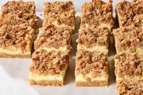 My Apple Cream Cheese Bars Are "Dangerously Delicious" (It's Impossible to Eat Just One!) Cream Cheese Apple Bars, Apple Cream Cheese Bars, Apple Pastries, Apple Pie Bars Recipe, Apple Cheesecake Bars, Cheese Bars, Apple Cream Cheese, Rich Cheesecake, Salted Caramel Apple Pie