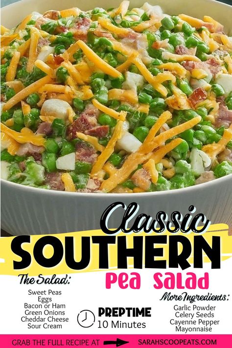 A summer BBQ isn't complete without this delicious Classic Southern Pea Salad. Bursting with fresh flavors, this easy side dish is perfect for potlucks or family gatherings! #SummerBBQ #Potluck #SouthernCooking Classic Southern Pea Salad, Southern Pea Salad, Cold Pea Salad, Southern Salad, Best Broccoli Cheese Soup, Cappuccino Recipe, Pea Salad Recipes, Creamy Peas, Broccoli Cheese Soup Recipes