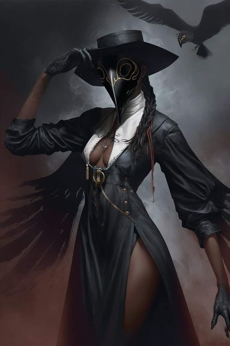 Lady Plague Doctor, Plague Doctor Female, Plague Doctor Woman, Female Plague Doctor Art, Plague Nurse Art, Victorian Doctor Character Art, Female Plague Doctor, Plague Doctor Art Dark, Black Plague Doctor Art