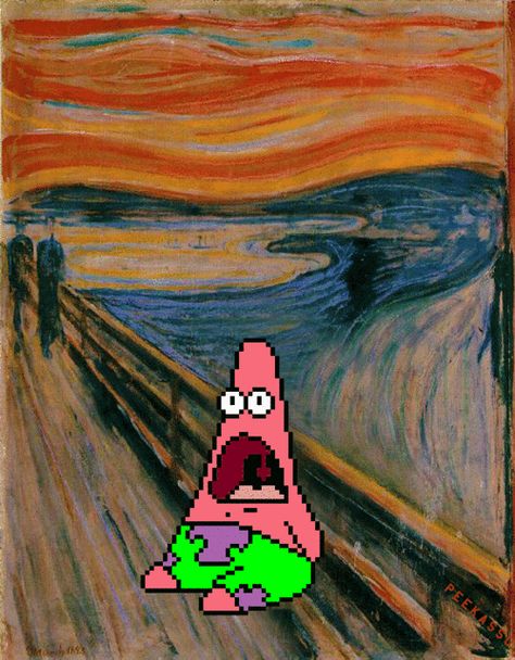 Scream Munch, Spring Gif, Scream Parody, Spongebob Art, Art Parodies, Funny Cartoon Memes, Popular Paintings, Pineapple Under The Sea, Internet Art