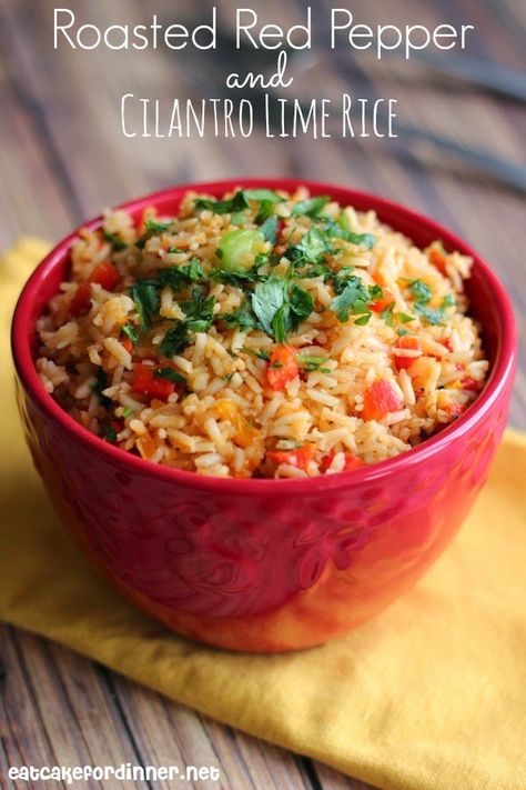 Eat Cake For Dinner: Roasted Red Pepper and Cilantro Lime Rice Pepper Rice, Breakfast Sides, Grain Recipes, Lime Rice, Cilantro Lime Rice, Roasted Red Pepper, Rice Grain, Cilantro Lime, Roasted Red Peppers