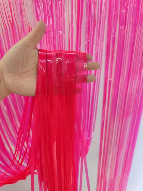 1pc Plastic Tassel Curtain, Modern Neon Pink Foil Curtain For PartyI discovered amazing products on SHEIN.com, come check them out! Pink Neon Party, Pink Outdoor Furniture, Hot Pink Party Decorations, Neon Pink Party, Preppy Party Decorations, Hot Pink Decor, Pink Starburst, Preppy Party, Curtain Modern