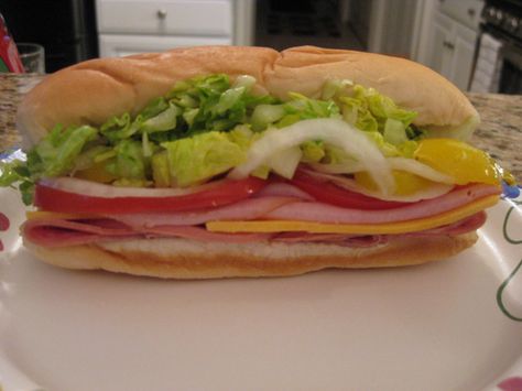 Kmart Subs - A Blast From The Past! Recipe - Food.com: Food.com - I never ate these, but my mom and grandma did! Kmart Subs, Retro Meals, Submarine Sandwich, Honey Roast Ham, K Mart, Sub Sandwich, Sliced Salami, Sub Rolls, Roasted Ham