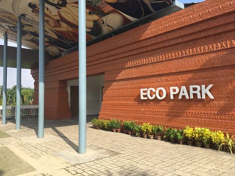 Gate 2, Eco Tourism Park, Kolkata | Abin Design Studio Eco Park Kolkata Photography, Eco Park Kolkata, Public Plaza, Organic Food Shop, Eco Park, Eco Tourism, Terracotta Wall, Linear Design, Public Park