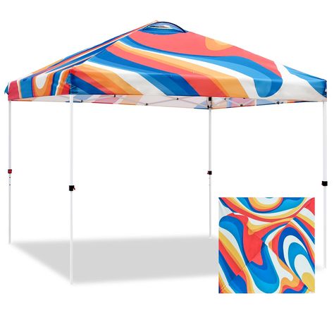 PRICES MAY VARY. VIBRANT SUBLIMATED FABRIC: Bring bold, colorful designs and fun colors to your next outdoor party or event. Stand out from the crowd with our unique ShadeGraphix 100% coverage, digitally-printed sublimated canopy tents. Be bold. Be Different. EASY ONE PERSON SETUP: EAGLE PEAK PeakPush design enables one person to open and close the canopy from the center quickly and easily. One pinch-free push, and you’re ready to go! VENTED TOP: The large Peak Vent provides enhanced ventilation Pop Up Tent With String Lights, Art Studio Tent, Teepee Tent Cafe, Tent Made From Sheets, Cricut Party Goil, Boutique Pop Up Shop Tent, Festival Seating Outdoor, Raised Bed Greenhouse, 10x10 Canopy Tent