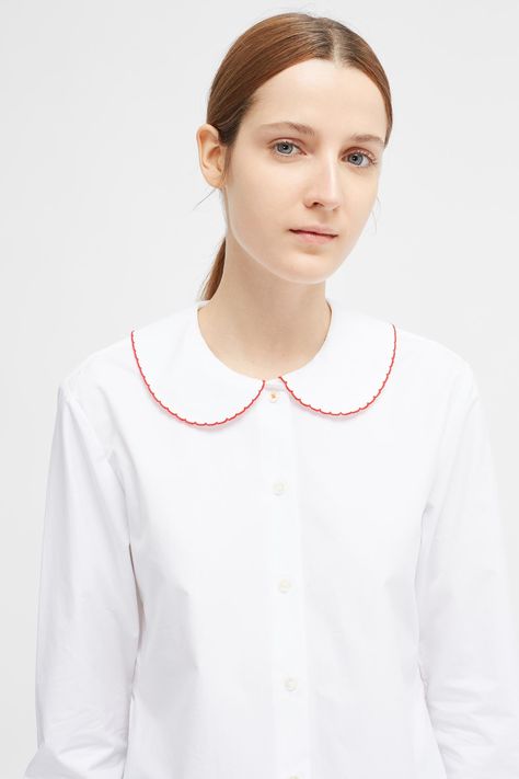 White Puritan Collar Shirt | Chinti & Parker Puritan Collar, Flat Pattern, Chinese Collar, Chinti And Parker, Fashion Vocabulary, Flats Patterns, Shirt Styles, Collar Shirt, Pan Collar