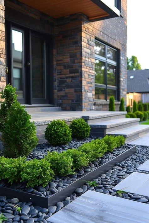 Front Door Landscaping, Stone Landscaping, Front Garden Landscape, Home Garden Design, Front House Landscaping, Home Landscaping, Front Yard Garden, Garden Landscape Design, Beautiful Backyards