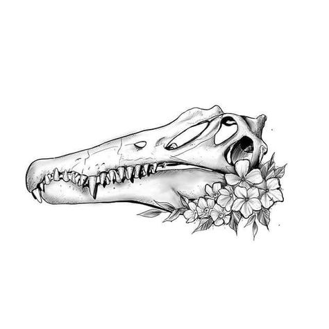 Dinosaur Tattoo Spinosaurus, Pterodactyl Skull Tattoo, Alligator Skull Drawing, Gator Skull Tattoo, Spinosaurus Sketch, Dino Skull Tattoo, Alligator Skull Tattoo, Dinosaur Skull Drawing, Dinosaur Skeleton Tattoo