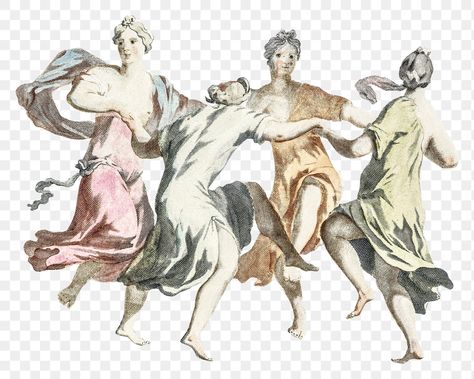 Greek Illustration, Greece Goddess, Dancing Painting, Greek Dancing, Greek Paintings, Greek Women, Group Of Women, Vintage Png, Women Gathering